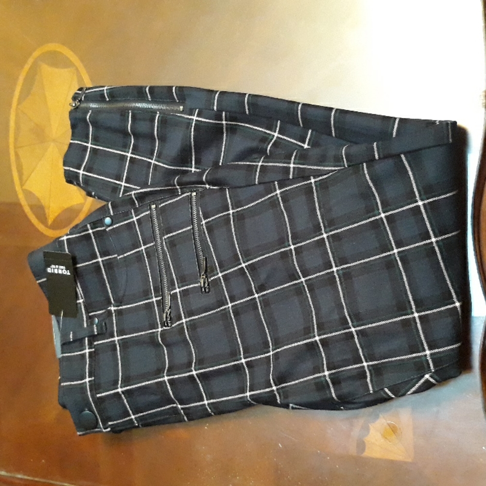Black and green plaid zip skinny jeans
